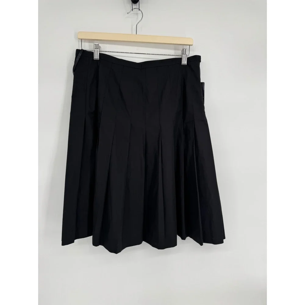 Chaps Womens Black Pleated Midi Skirt Size 10 Cotton Blend A-Line Career Preppy